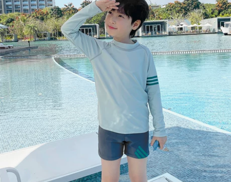 青少年学生男童分体长袖游泳衣套装儿童泳衣男...