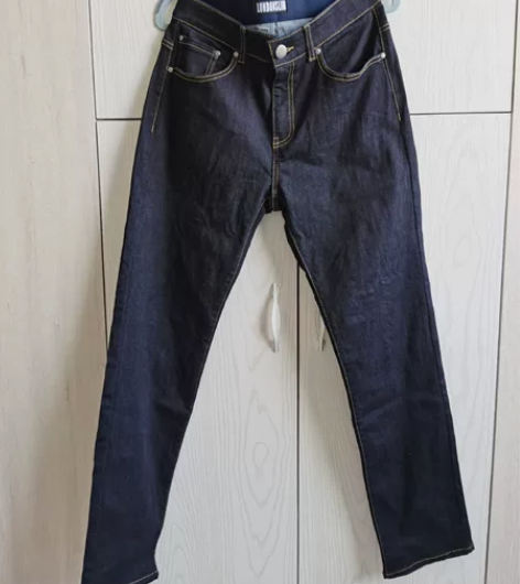 韩版男士藏蓝色牛仔裤，直筒修身版型，仅试穿...