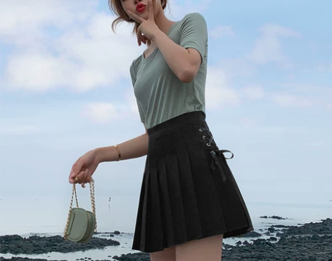百褶裙女秋季高腰短裙新款学院风黑色大码半身...