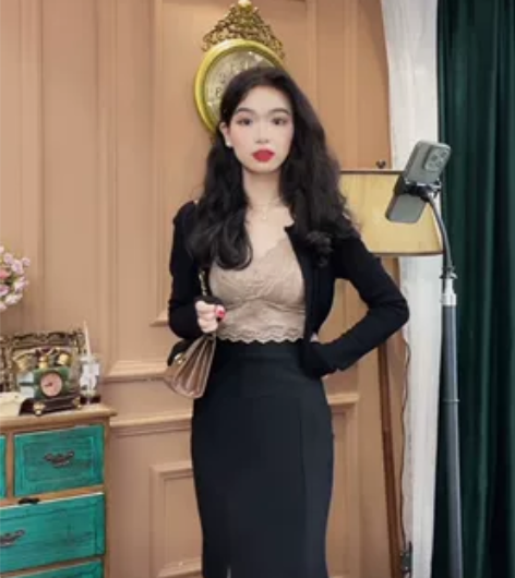 久美子黑色荷叶高腰开叉鱼尾裙 只有裙子全新...