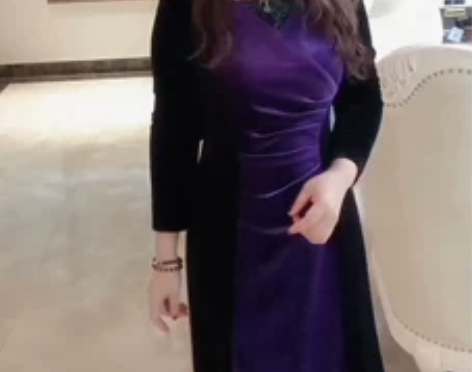 欣玺唐2022秋冬丝绒古色古香修身紫色高贵...