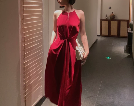 从一高贵优雅气质无袖连衣裙法式长款港风复古...