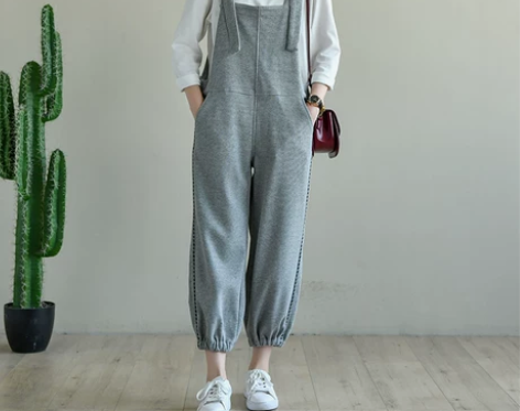 天然出品 休闲文艺两色设计感撞色拼接背带连...