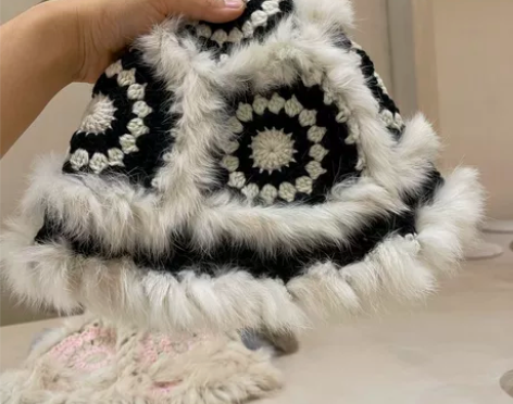 兔毛渔夫帽女成人虎头帽秋冬可爱毛绒针织帽醒...