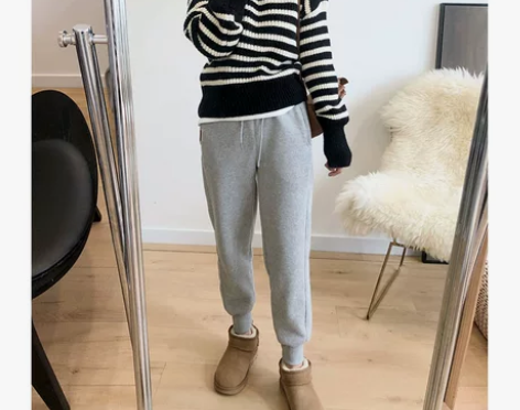 ?2021新款冬季加绒加厚束脚卫裤运动裤女...