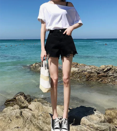 牛仔短裤女2022年秋季新款a字显瘦宽松阔...