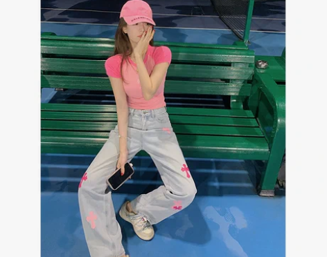 乔乔JOJOER十字架阔腿牛仔裤女夏薄高腰...