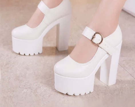 恨天高15CM圆头走秀超高跟鞋女厚底防水台...