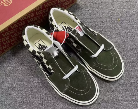 断码特价 vans Sk8 绿白棋盘格 男...