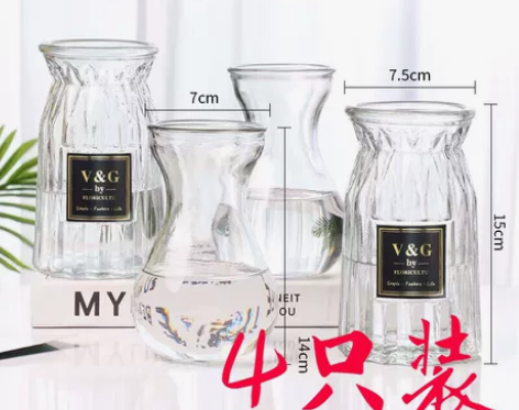 全新包邮 4个装 北欧玻璃插花瓶透明干花创...