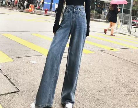 高腰阔腿牛仔裤女设计感小众2022年新款夏...