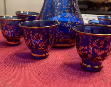 日本买回来的玻璃洋酒壶套装，鎏金工艺，一壶...