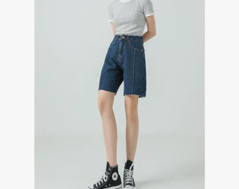 ?直筒五分裤牛仔短裤女高腰2022夏季新款...