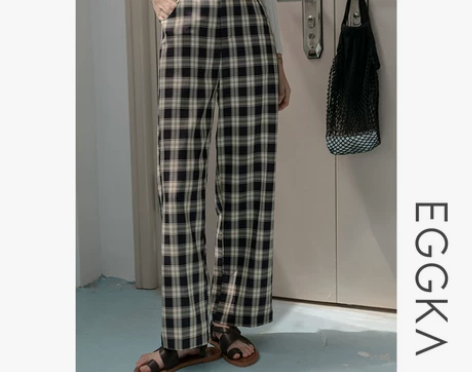 EGGKA复古格子阔腿裤女高腰垂感显瘦20...