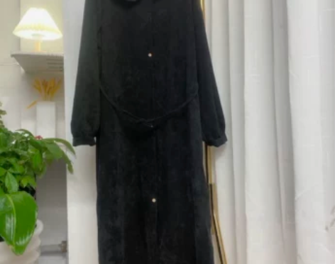 日系 法式荷叶领灯芯绒连衣裙胸围124裙长...