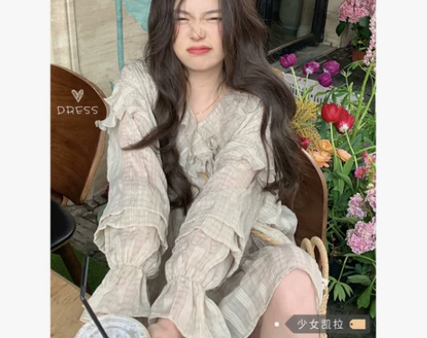 荷叶边泡泡袖连衣裙女2022年夏季新款V领...