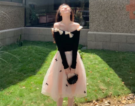 Tongse 泡泡纱半身裙女秋装新款蝴蝶结...