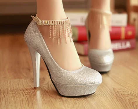 银色新娘鞋春秋季爆款金银色婚鞋圆头浅口细高...