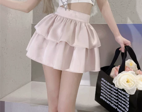 粉色半身裙女夏装设计感蓬蓬裙高腰显瘦a字裙...