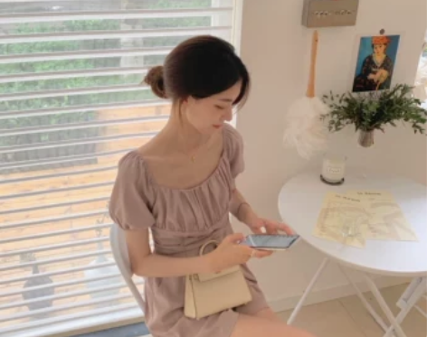 法式烟熏紫显瘦方领连体裤小个子气质ins弹...