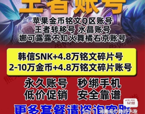 王者荣耀4.8万铭文2-10万金币韩信SN...