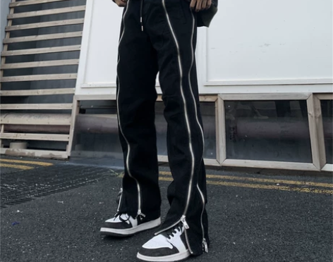 美式hiphop拉链开叉牛仔裤男ins潮牌...