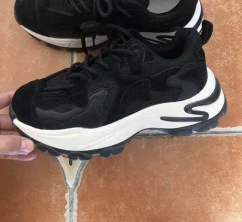 女士黑色老爹鞋运动鞋真皮增高厚底老爹鞋休闲...