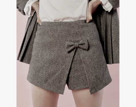 日系 复古粗纺格纹甜美蝴蝶结裙裤秋冬假两件...