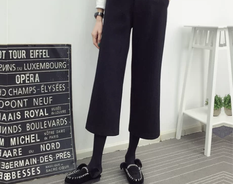 【全新】毛呢阔腿裤女秋冬九分裤高腰直筒裤M...