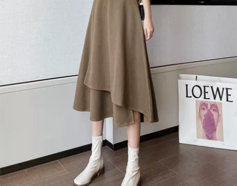 不规则毛呢半身裙女春秋中长裙气质遮胯显瘦a...