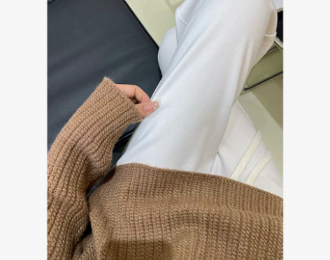 米白色高腰垂感阔腿裤女秋冬加绒加厚休闲糯米...
