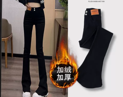 黑色马蹄裤女2022秋冬新款高腰弹力休闲显...