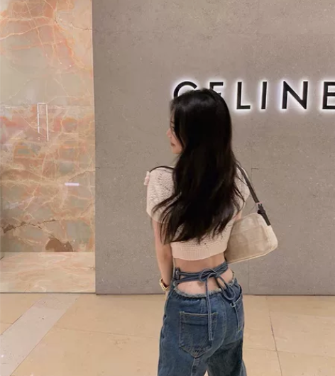 大心设计感绑带显瘦高腰牛仔裤女春装2022...