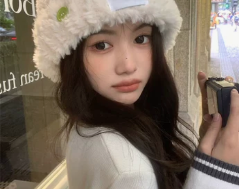 白鹿同款纽扣帽子女秋冬季毛绒帽保暖渔夫帽冷...