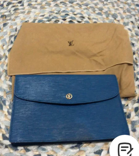 vintage lv水波纹Epi蓝色手拿包...