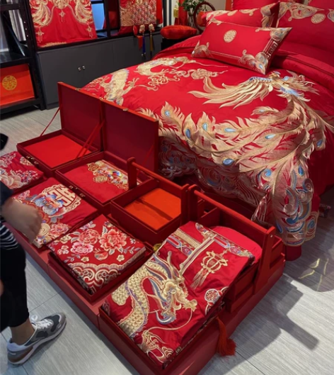 龙凤婚庆刺绣全棉贡缎提花四件套六件套十件套...