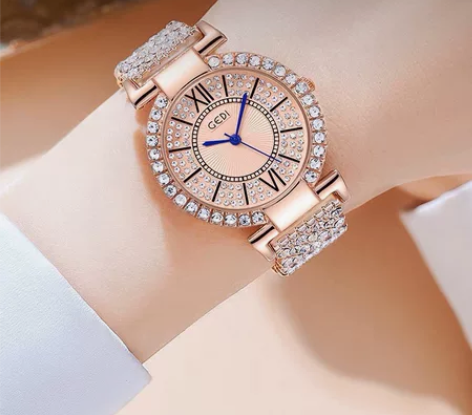 歌迪轻奢满钻防水钢带石英手表品牌官方正品气...