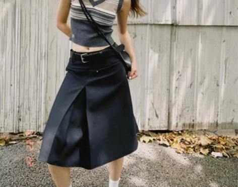 时髦精极简冷淡风三面可穿挺括休闲西装半身裙...