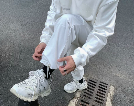 uniike油腻客ins男白色休闲裤宽松弹...