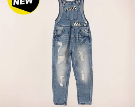 巴拉巴拉 女童背带牛仔裤 做旧牛仔裤 宽松...