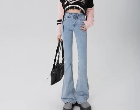 浅色微喇牛仔裤女春季2022年新款弹力马蹄...