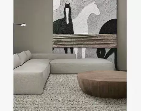 墙画壁画手绘油画侘寂风艺术肌理装饰画客厅大...