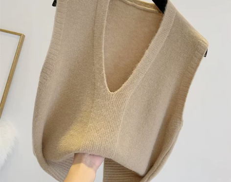 V领宽松毛衣马甲外套女吊带背心外穿外搭无袖...