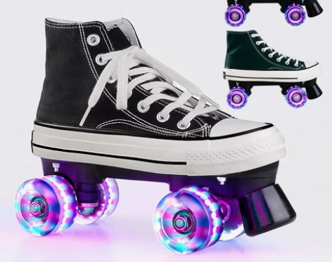 帆布旱冰鞋成人双排溜冰鞋成年男女四轮夜光闪...