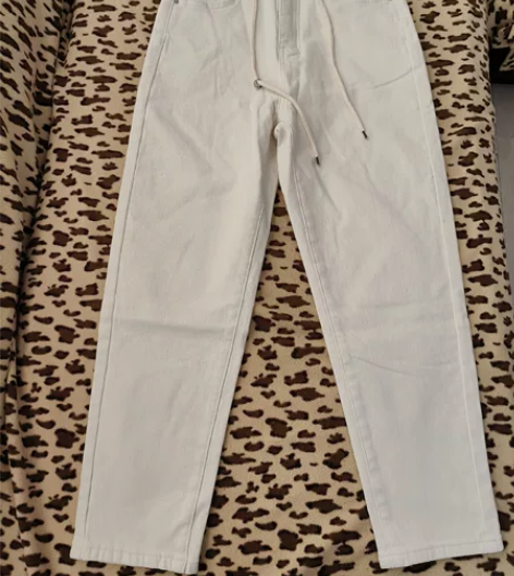 米白色加绒抽绳款老爹牛仔裤全新带吊牌 全新...