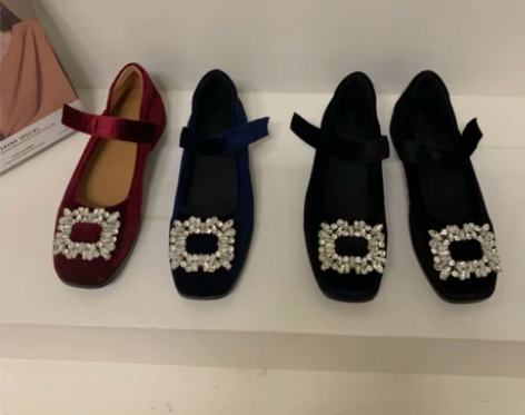 设计感小众高跟鞋法式复古玛丽珍鞋水钻扣单鞋...