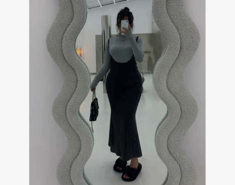 楠哥微胖高腰背带鱼尾裙女秋冬季大码胖mm纯...