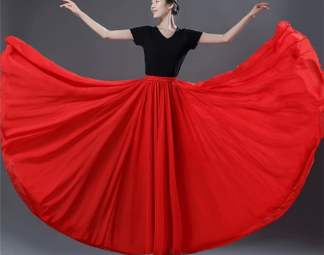 大摆裙 长裙大摆裙720度舞蹈裙纱裙红色舞...