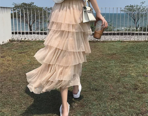 南瓜谷蛋糕裙半身裙中长款很仙的裙子多层次网...