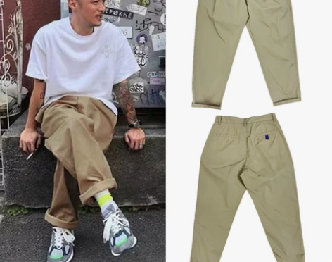 春夏季日系潮牌余文乐同款薄款工装宽松微锥型...